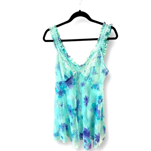 Vintage Other - Private Luxuries Vintage Teal Floral Nighty Teddy | Size Medium